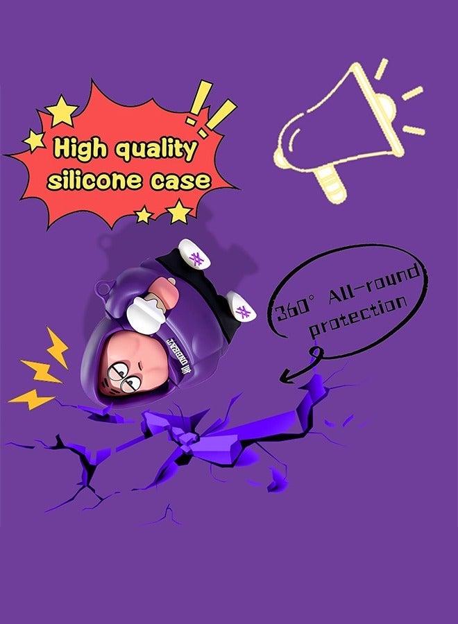 Undefined Bluetooth Headset Air Pods Pro 2 Generation Protective Case - SpongeBob SquarePants Protective Case - Silicone Drop Resistant Waterproof Case - Purple - Image 3